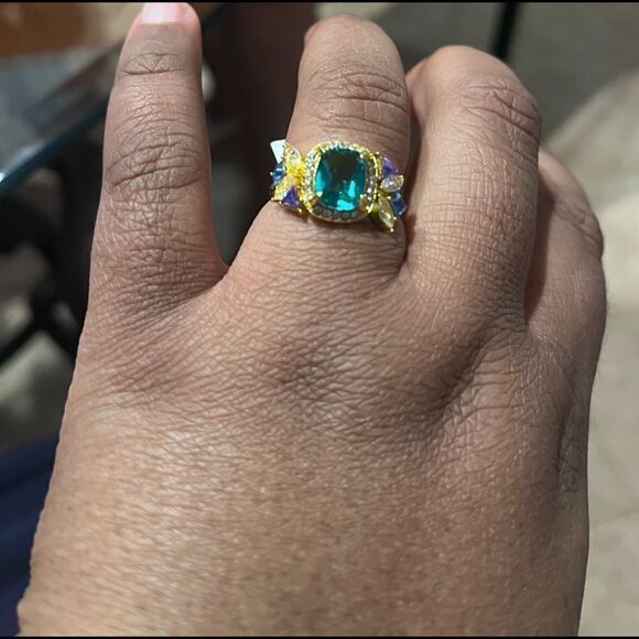 STUNNING 18KT YELLOW GOLD GREEN SAPPHIRE & TANZANITE ENGAGEMENT RING 6,8,9,10 - Picture 6 of 8